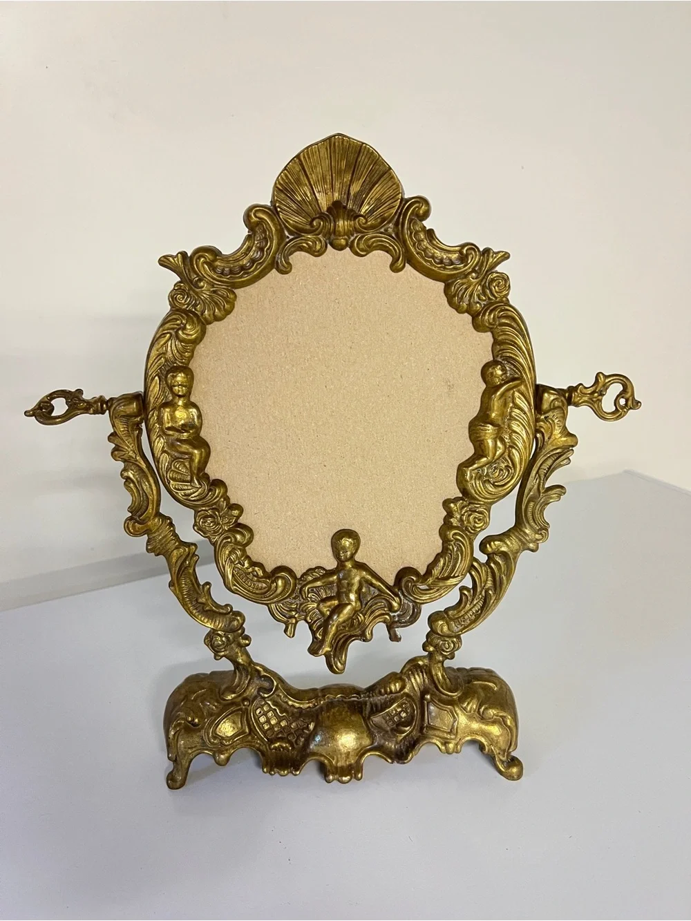 Antique-Style Gold Ornate Vanity Mirror with Cherub Motif
